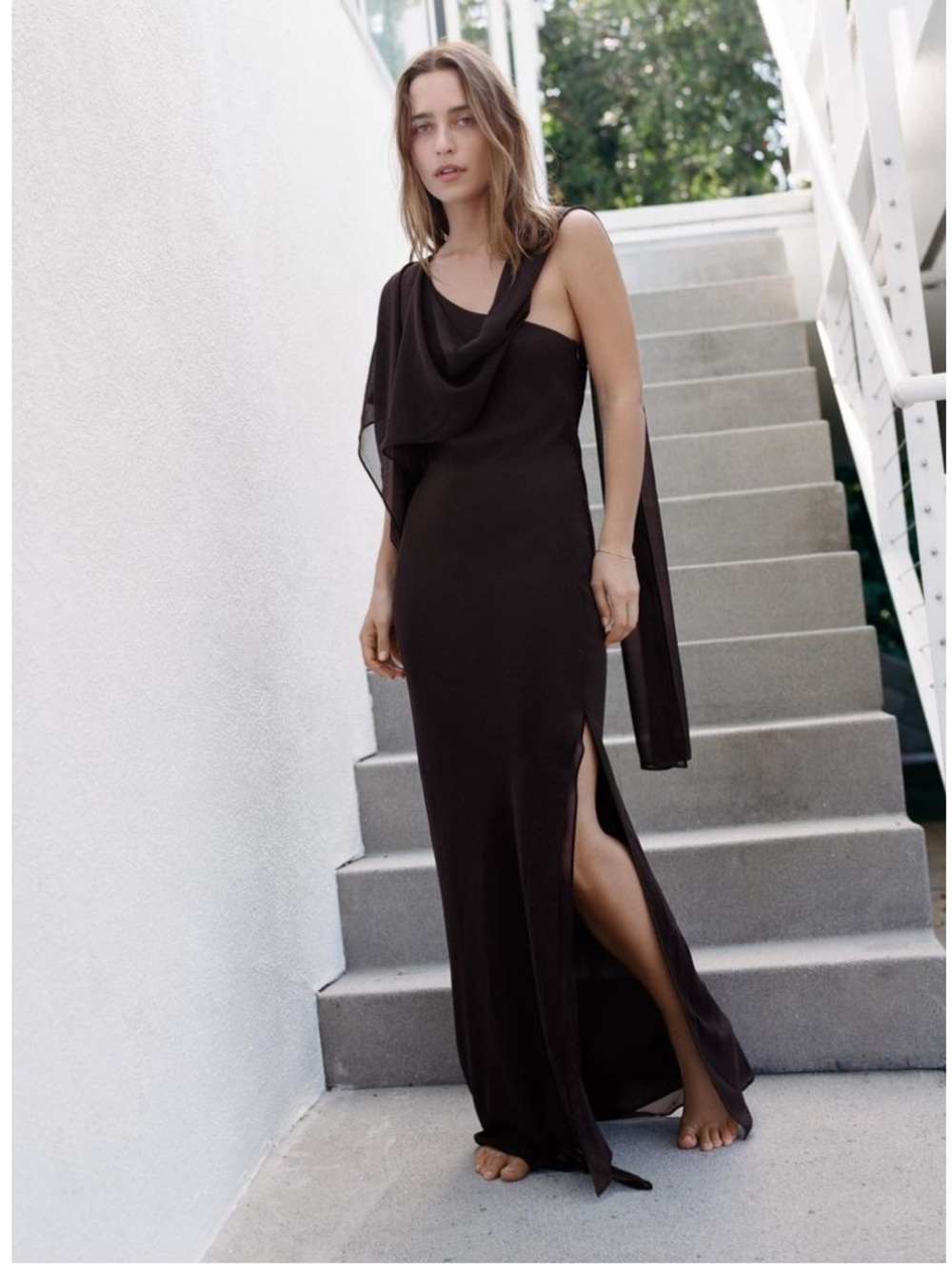 Zara Black Asymmetric Draped Evening Gown